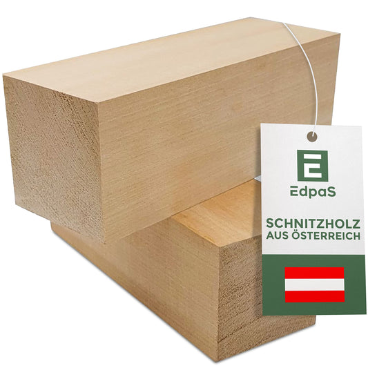 Edpas Schnitzholz Lindenholz - 2er Set Holzblock (20x7x7cm) - Großes Schnitzholz Linde Rohlinge - Holz zum Schnitzen für Kinder - Drechselholz aus Lindenholz