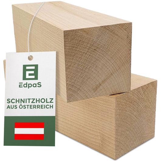 Edpas Schnitzholz Ahorn - 2er Set Holzblock (20x7x7cm) - Große Schnitzholz Rohlinge - Naturbelassenes Holz zum Schnitzen für Kinder - Drechselholz aus Ahorn